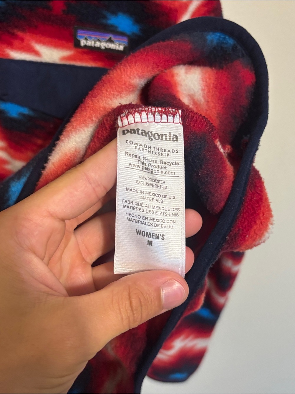 Patagonia Synchilla Snap-T Fleece Pullover Aztec Blue Red Women’s M Wild Desert - Picture 5 of 6